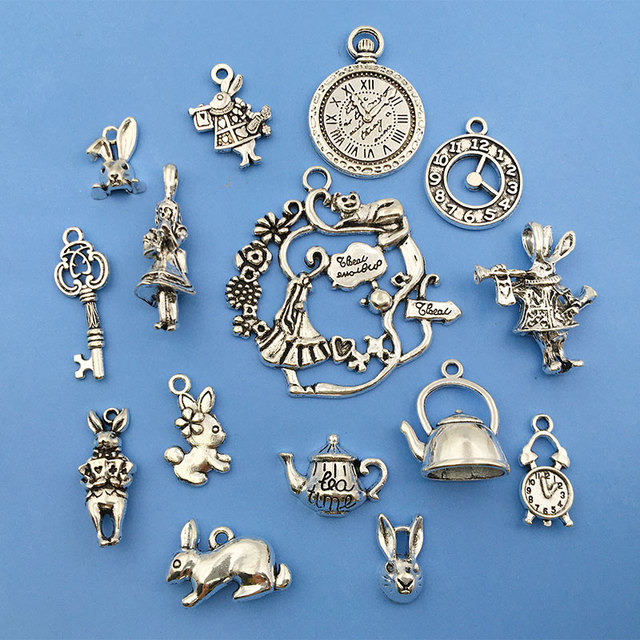 Mix Antique Silver Alice in Wonderland Fairy Tales Tea Steampunk Victorian  Charms for Jewelry Making Necklace Alloy Accessories - AliExpress